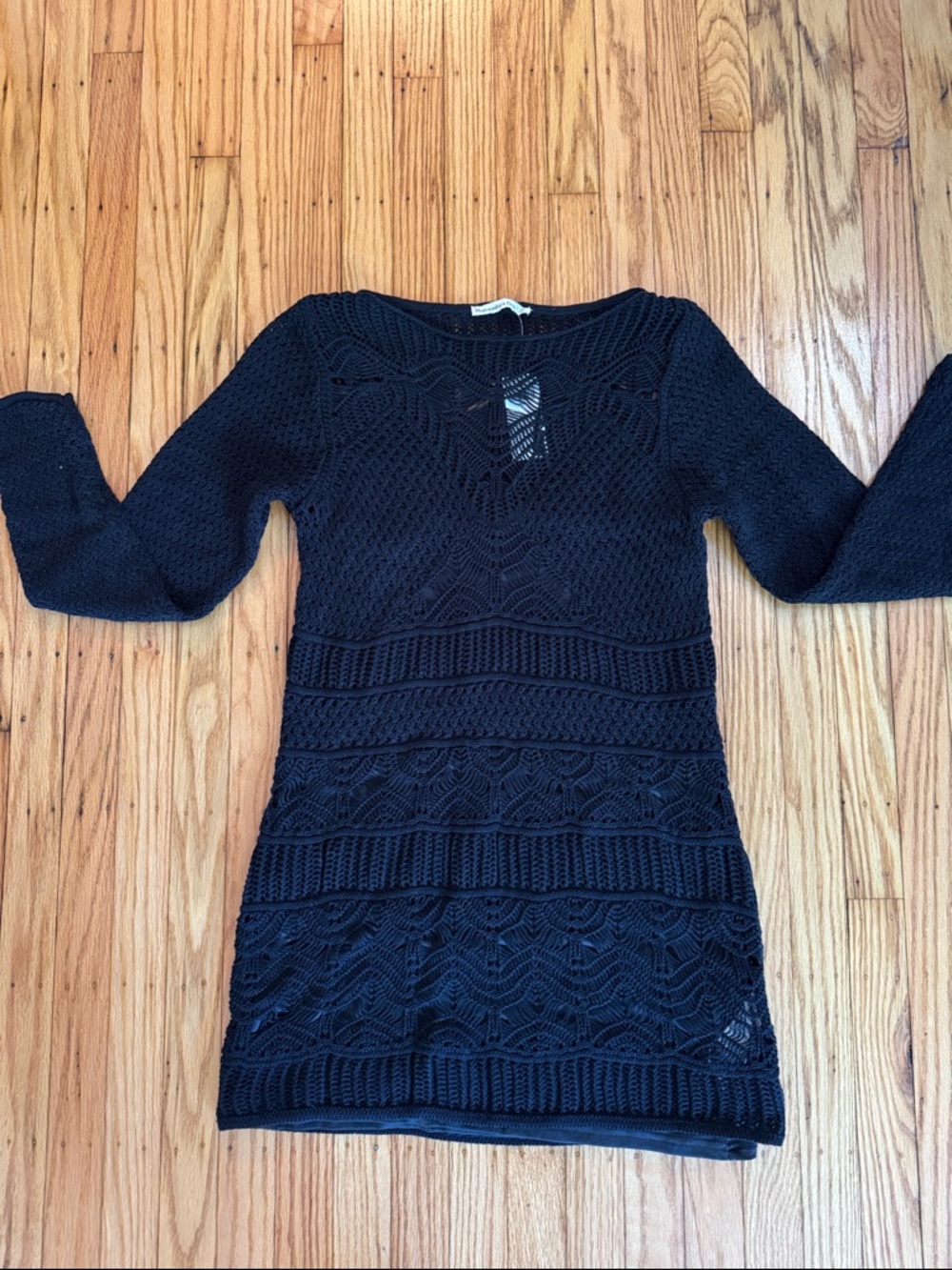 Abercrombie & Fitch Black Crochet Long Sleeve Dress